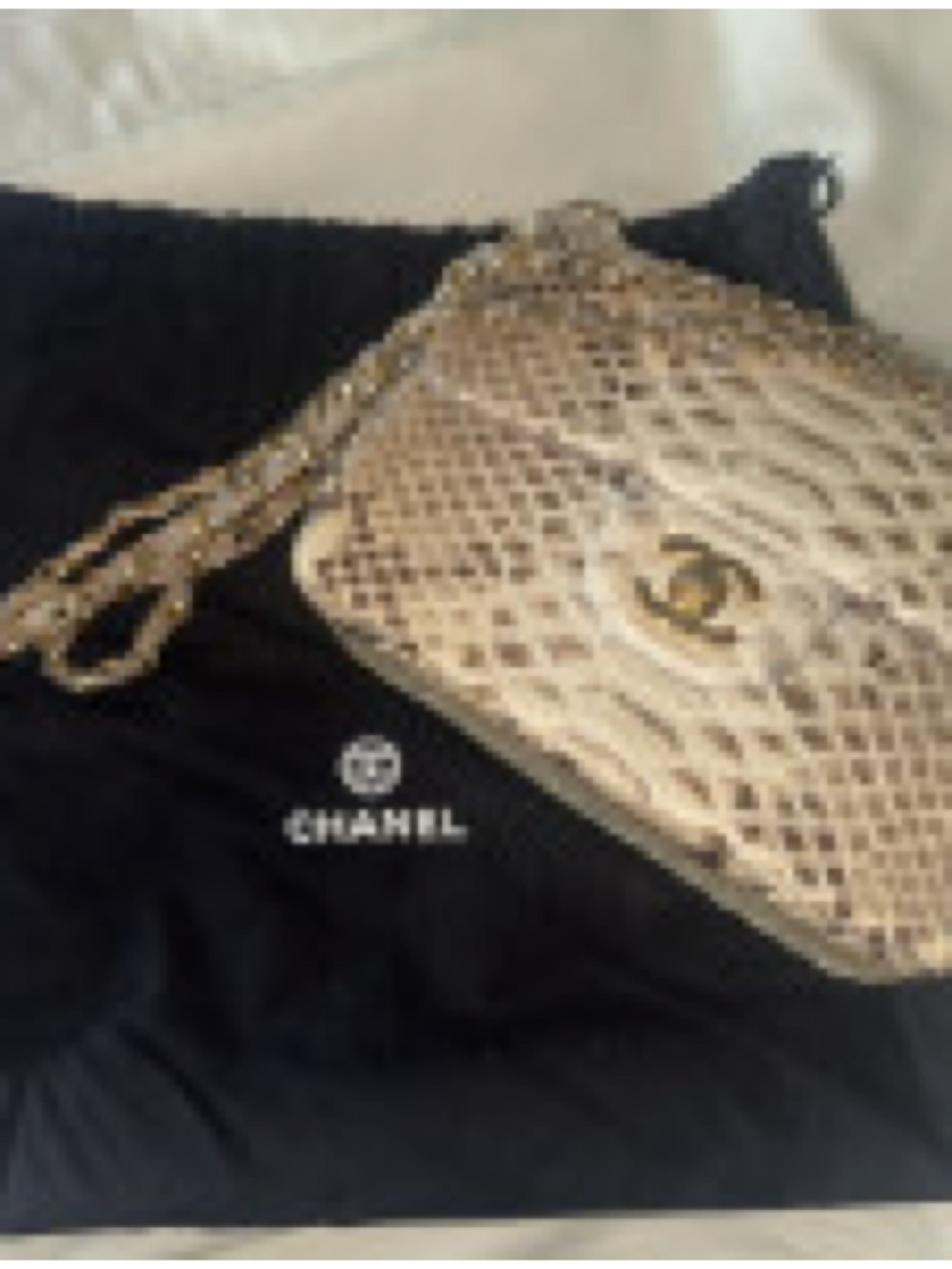 CHANEL Gold-Tone Python-Effect Quilted Shoulder Bag